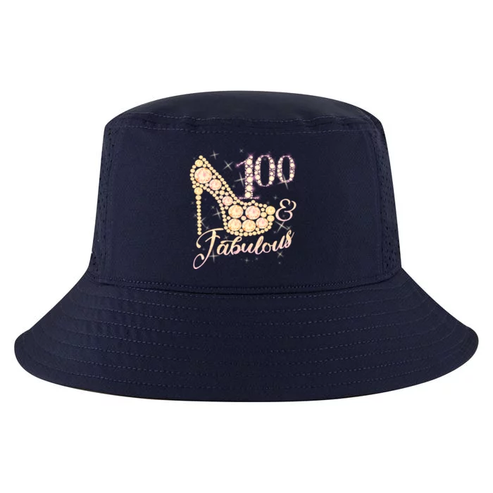 Fabulous & 100 Sparkly Heel 100th Birthday Cool Comfort Performance Bucket Hat