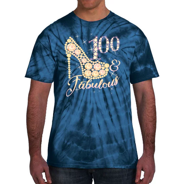 Fabulous & 100 Sparkly Heel 100th Birthday Tie-Dye T-Shirt