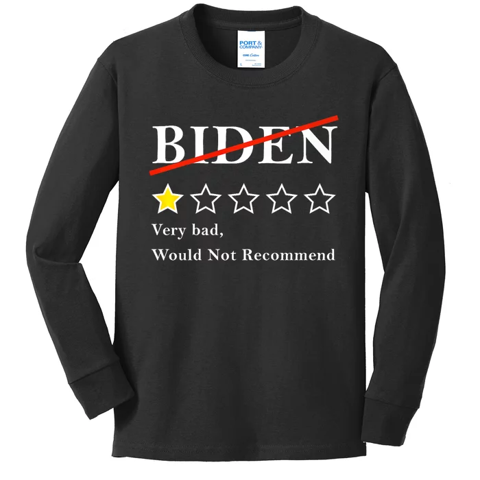 Funny 1 Star Anti Biden Very Bad Would Not Recommend Kids Long Sleeve Shirt