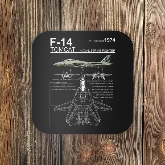 F 14 Tomcat Fighter Jet Diagram Graphic Coaster