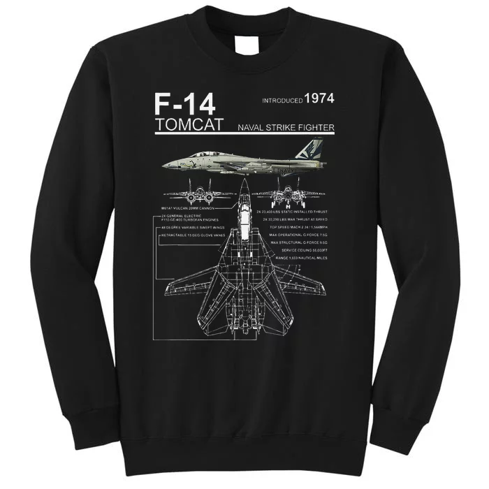 F 14 Tomcat Fighter Jet Diagram Graphic Tall Sweatshirt