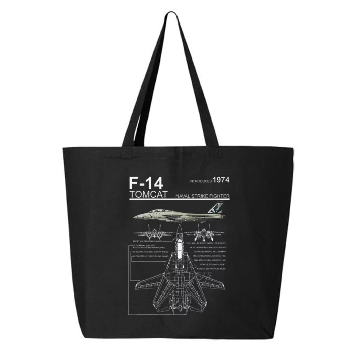 F 14 Tomcat Fighter Jet Diagram Graphic 25L Jumbo Tote