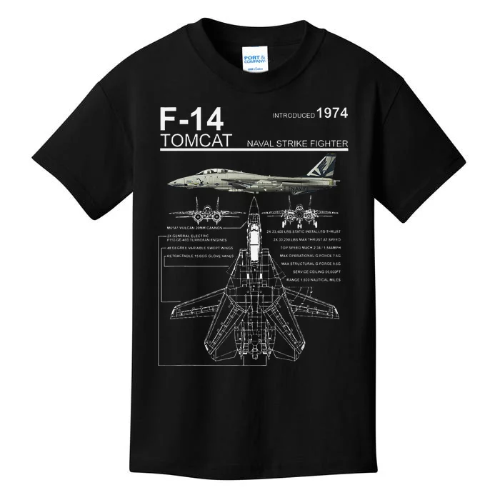 F 14 Tomcat Fighter Jet Diagram Graphic Kids T-Shirt