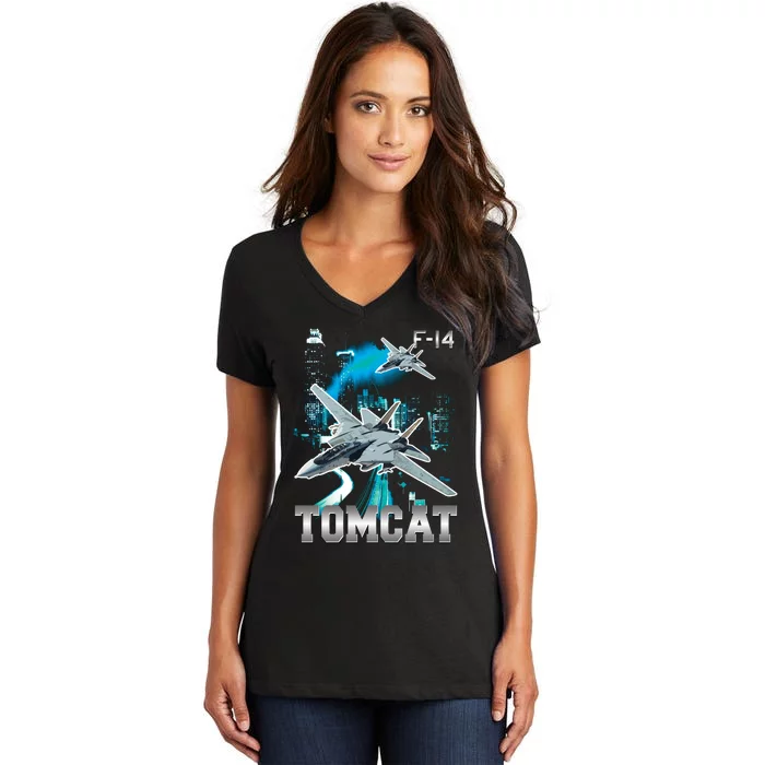 F 14 Tomcat Bootleg Style Women's V-Neck T-Shirt