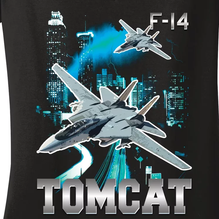 F 14 Tomcat Bootleg Style Women's V-Neck T-Shirt