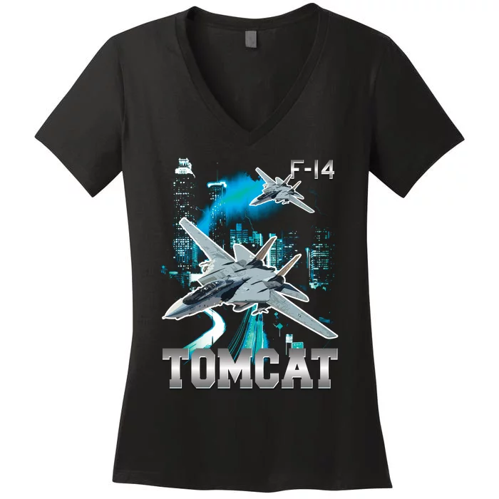 F 14 Tomcat Bootleg Style Women's V-Neck T-Shirt