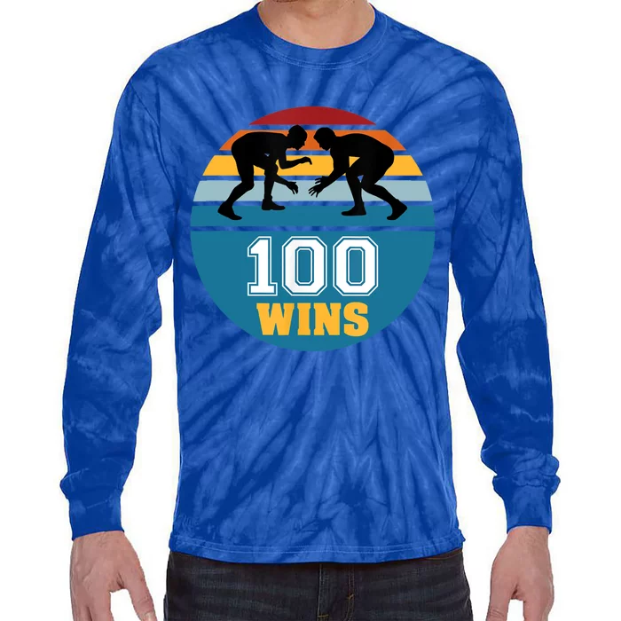 Funny 100 Wins Wrestling Gift Tie-Dye Long Sleeve Shirt