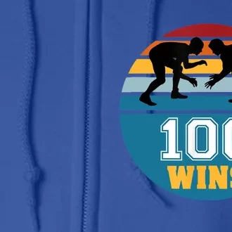 Funny 100 Wins Wrestling Gift Full Zip Hoodie