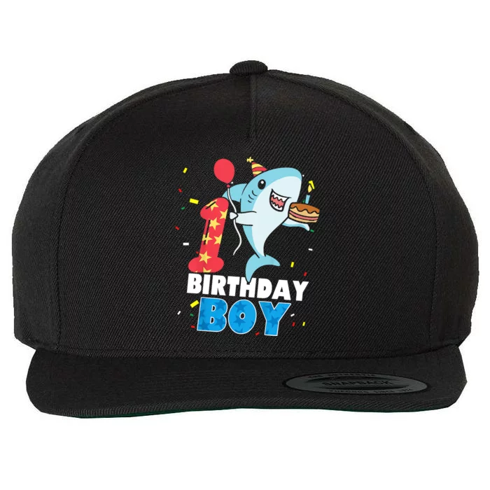 Funny 1 Year Old Shark OceanTheme Party 1st Birthday Boy Wool Snapback Cap