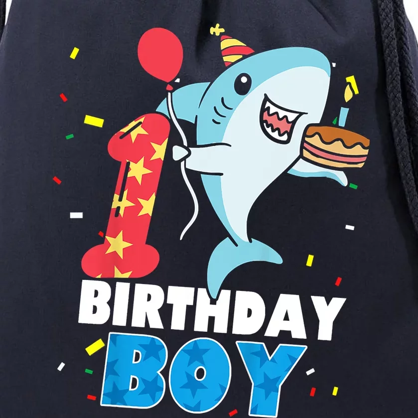 Funny 1 Year Old Shark OceanTheme Party 1st Birthday Boy Drawstring Bag