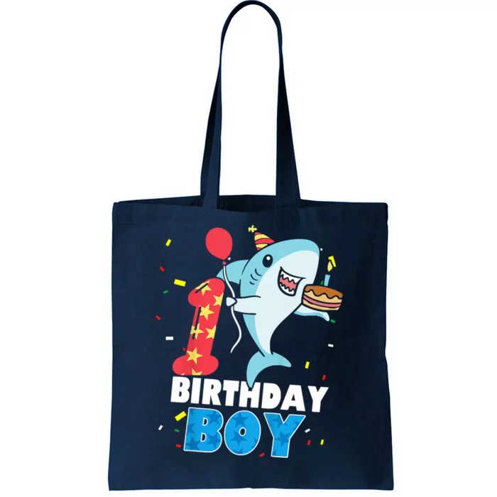 Funny 1 Year Old Shark OceanTheme Party 1st Birthday Boy Tote Bag