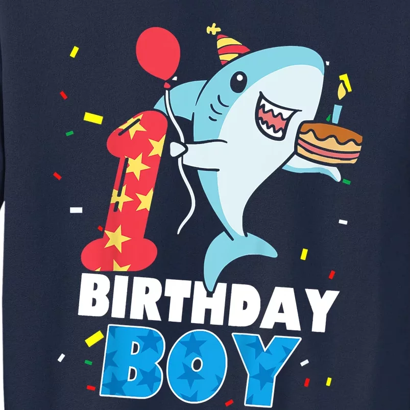 Funny 1 Year Old Shark OceanTheme Party 1st Birthday Boy Tall Sweatshirt