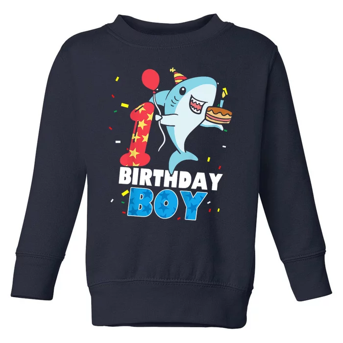 Funny 1 Year Old Shark OceanTheme Party 1st Birthday Boy Toddler Sweatshirt