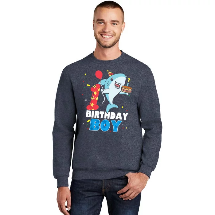 Funny 1 Year Old Shark OceanTheme Party 1st Birthday Boy Sweatshirt