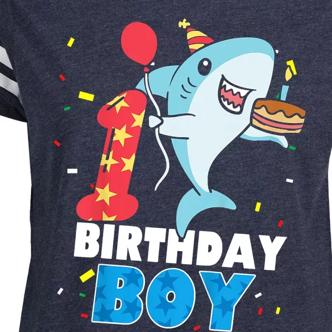 Funny 1 Year Old Shark OceanTheme Party 1st Birthday Boy Enza Ladies Jersey Football T-Shirt