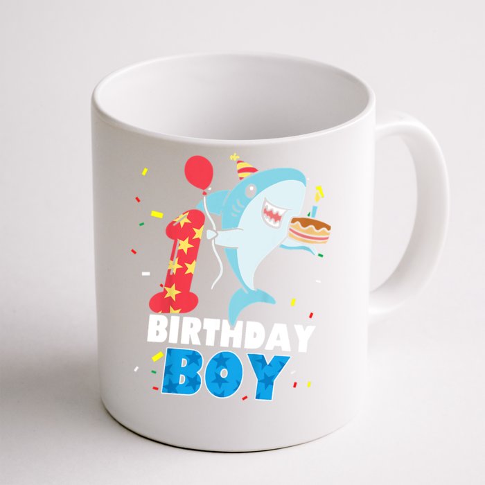 Funny 1 Year Old Shark OceanTheme Party 1st Birthday Boy Front & Back Coffee Mug