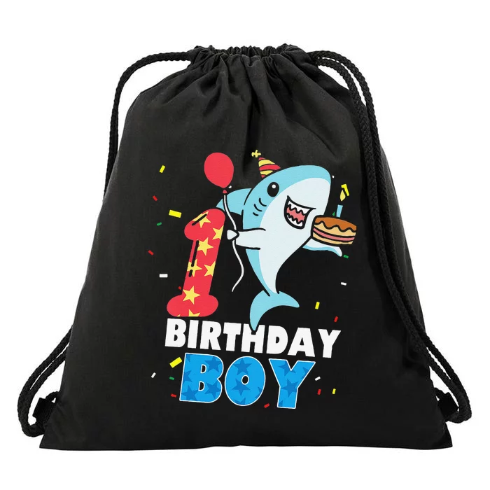 Funny 1 Year Old Shark OceanTheme Party 1st Birthday Drawstring Bag