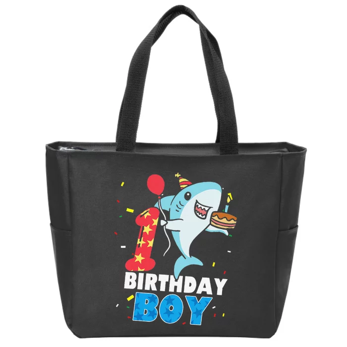 Funny 1 Year Old Shark OceanTheme Party 1st Birthday Zip Tote Bag