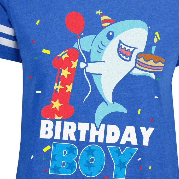 Funny 1 Year Old Shark OceanTheme Party 1st Birthday Enza Ladies Jersey Football T-Shirt