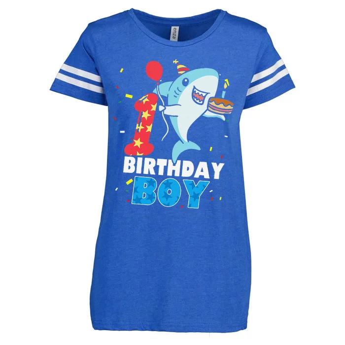 Funny 1 Year Old Shark OceanTheme Party 1st Birthday Enza Ladies Jersey Football T-Shirt