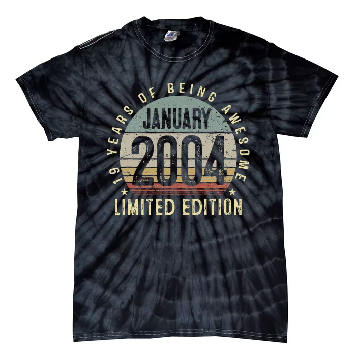 Funny 19 Years Old Vintage January 2004 19th Birthday Gift Tie-Dye T-Shirt