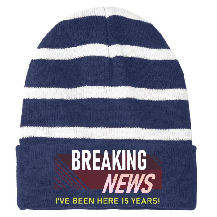 Funny 15 Year Work Anniversary 15th Employee Appreciation Striped Beanie with Solid Band