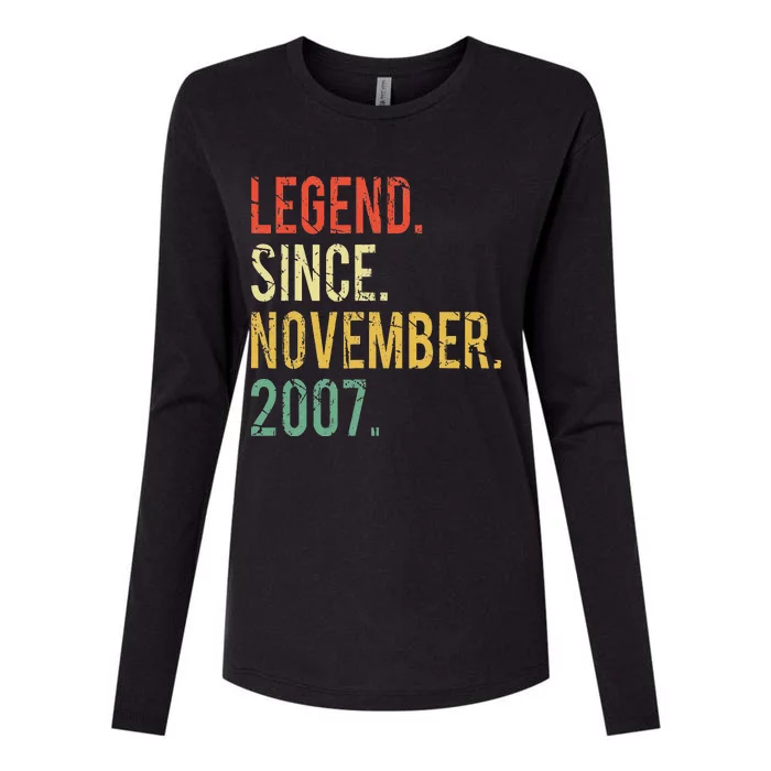 Funny 15 Years Old Vintage Legend Since November 2007 Womens Cotton Relaxed Long Sleeve T-Shirt