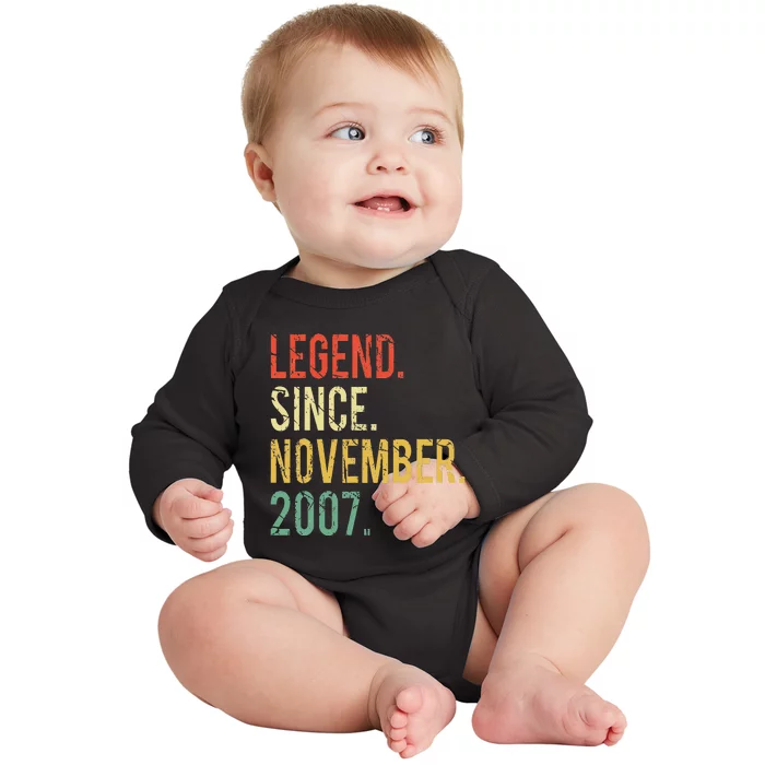 Funny 15 Years Old Vintage Legend Since November 2007 Baby Long Sleeve Bodysuit