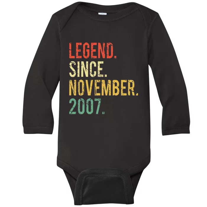 Funny 15 Years Old Vintage Legend Since November 2007 Baby Long Sleeve Bodysuit