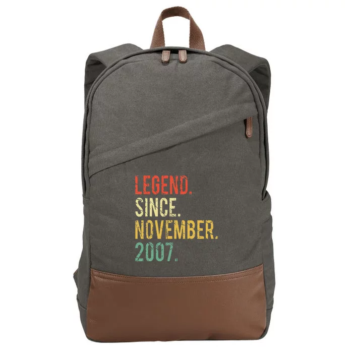 Funny 15 Years Old Vintage Legend Since November 2007 Cotton Canvas Backpack