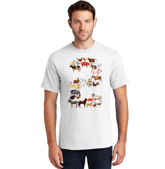 Fun 2nd Birthday Farm Animals Themed 2 Year Old Bday Tall T-Shirt