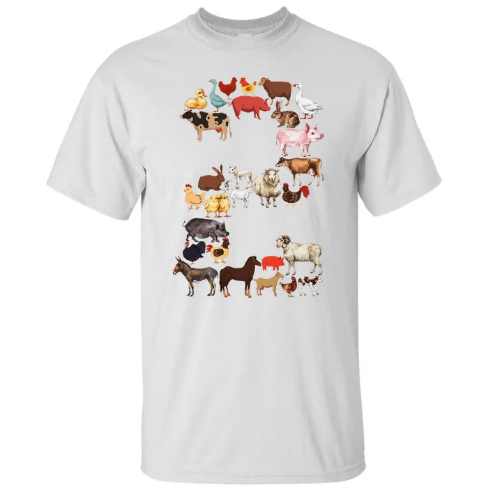 Fun 2nd Birthday Farm Animals Themed 2 Year Old Bday Tall T-Shirt