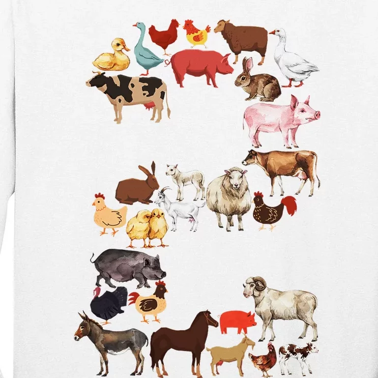 Fun 2nd Birthday Farm Animals Themed 2 Year Old Bday Tall Long Sleeve T-Shirt