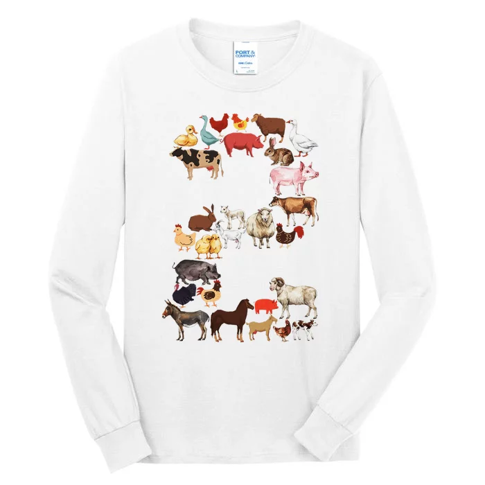 Fun 2nd Birthday Farm Animals Themed 2 Year Old Bday Tall Long Sleeve T-Shirt