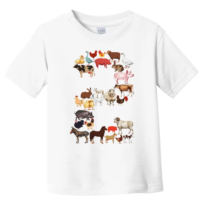 Fun 2nd Birthday Farm Animals Themed 2 Year Old Bday Toddler T-Shirt