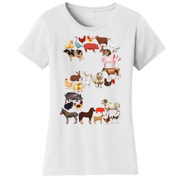 Fun 2nd Birthday Farm Animals Themed 2 Year Old Bday Women's T-Shirt