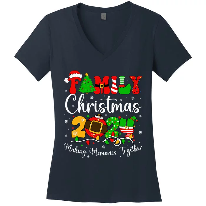 Family 2024 Christmas Matching Outfits Team Santa Elf Squad Women's V-Neck T-Shirt