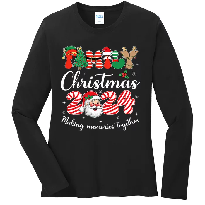 Family 2024 Christmas Matching Outfits Team Santa Elf Squad Ladies Long Sleeve Shirt