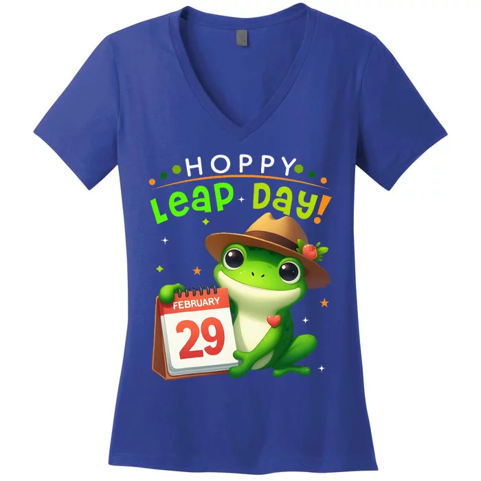 February 29th Funny Frog Leap Day Matching Leap Year 2024 Women's V-Neck T-Shirt