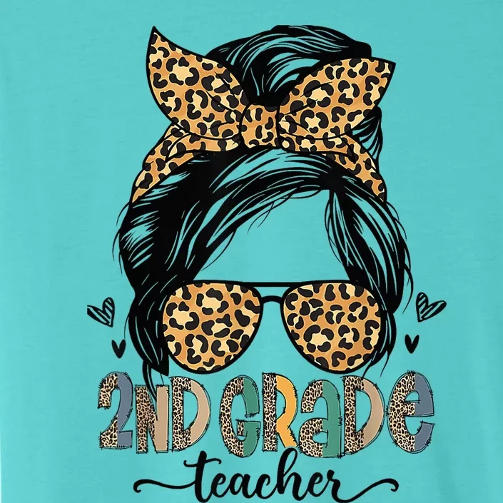 Funny 2nd Grade Teacher Messy Bun Leopard Back To School ChromaSoft Performance T-Shirt