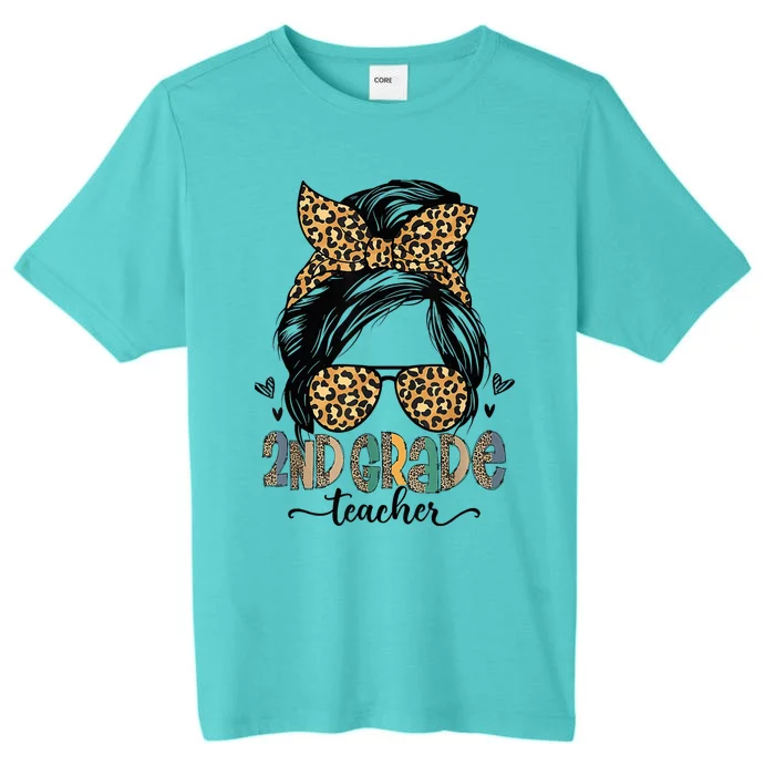 Funny 2nd Grade Teacher Messy Bun Leopard Back To School ChromaSoft Performance T-Shirt