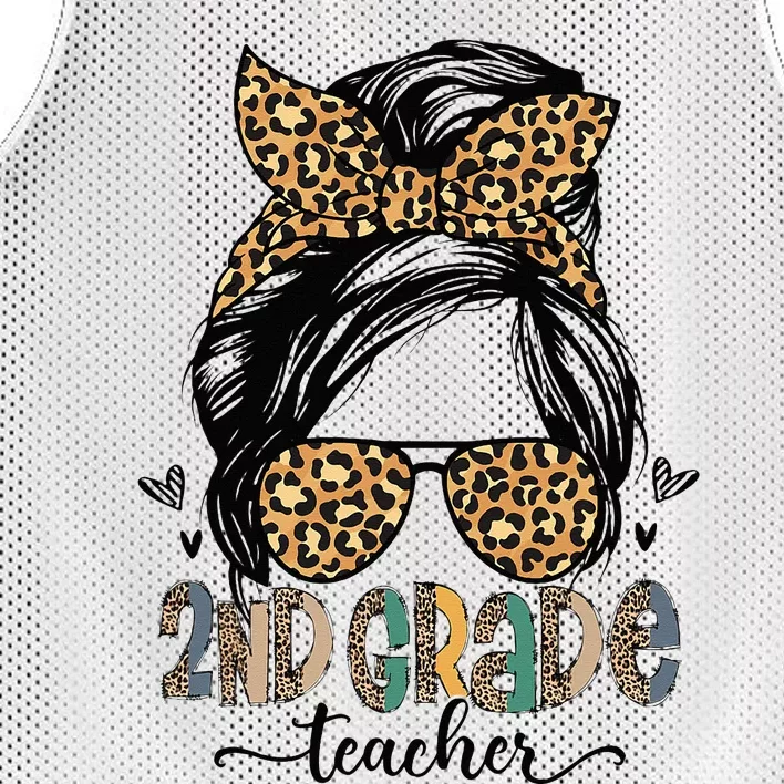 Funny 2nd Grade Teacher Messy Bun Leopard Back To School Mesh Reversible Basketball Jersey Tank