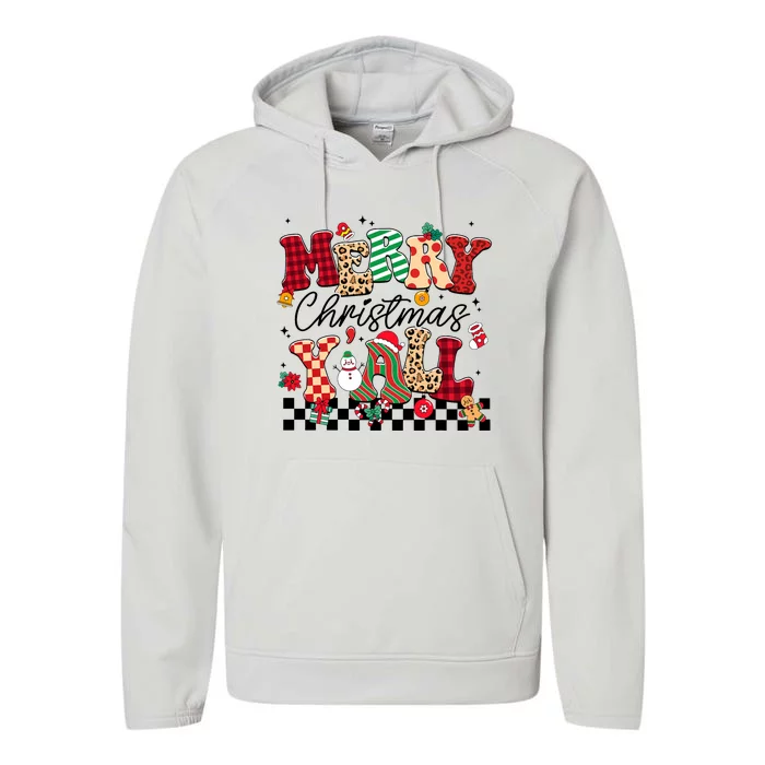 Family 2024 Merry Christmas YAll Buffalo Plaid Red Pajamas Performance Fleece Hoodie