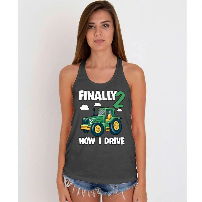 Finally 2 Now I Drive 2nd Birthday Party Boy Tractor Women's Knotted Racerback Tank