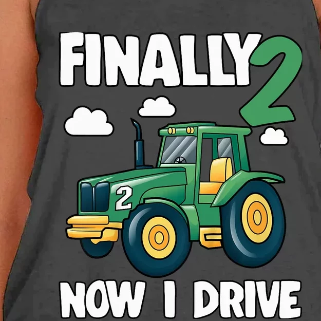 Finally 2 Now I Drive 2nd Birthday Party Boy Tractor Women's Knotted Racerback Tank