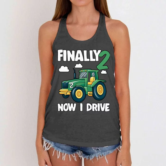 Finally 2 Now I Drive 2nd Birthday Party Boy Tractor Women's Knotted Racerback Tank