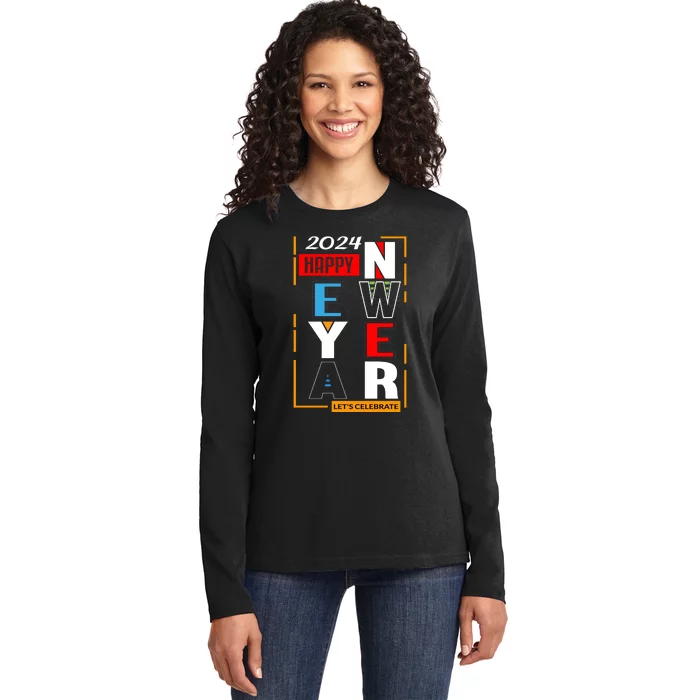 Festive 2024 New Year Celebration Graphic Ladies Long Sleeve Shirt