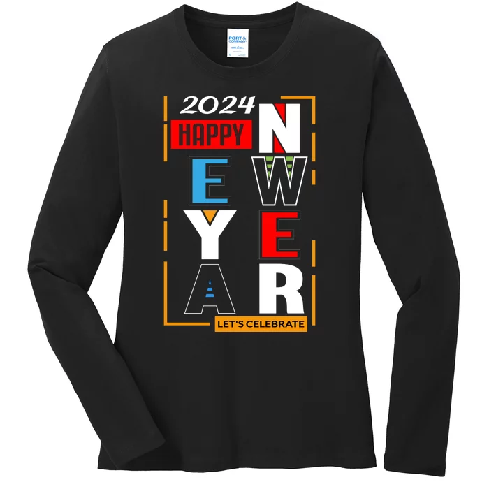 Festive 2024 New Year Celebration Graphic Ladies Long Sleeve Shirt