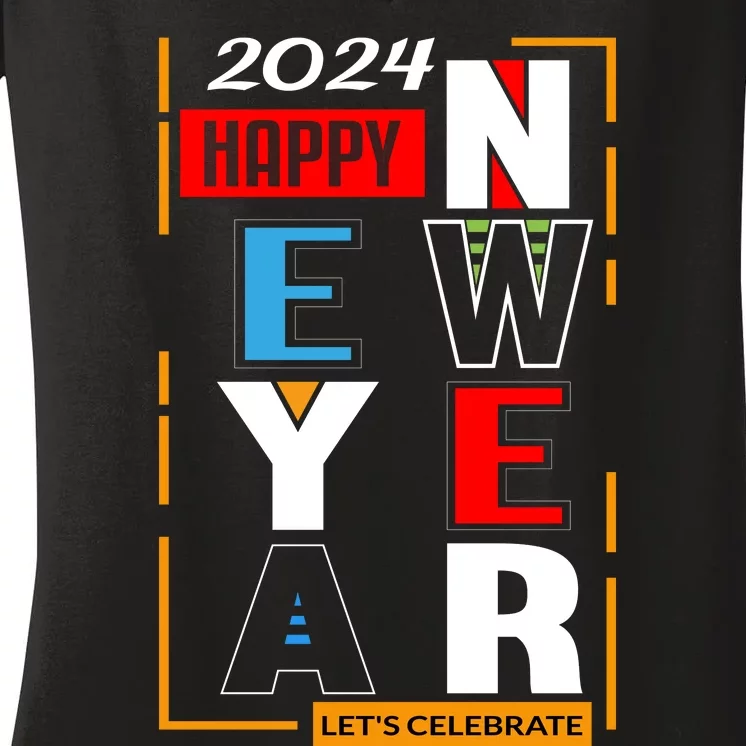 Festive 2024 New Year Celebration Graphic Women's V-Neck T-Shirt