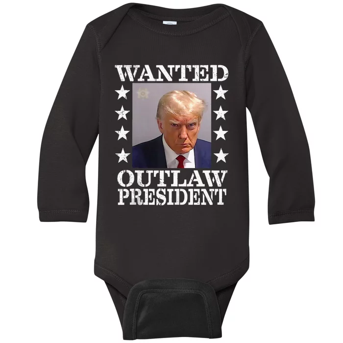 Funny 2024 Outlaw President Mugshot Baby Long Sleeve Bodysuit